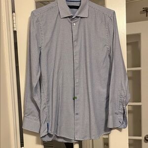 Andrew Fezza Classic Blue and White Grid Dress Shirt